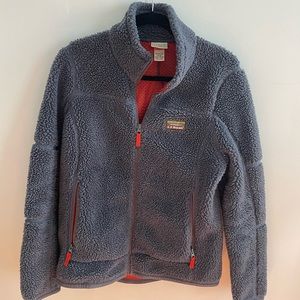 LL Bean women’s high pile fleece jacket. Size small. Grey blue.